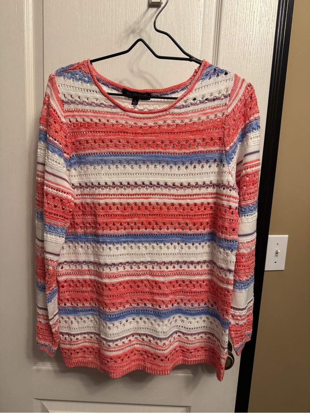 Red White Blue Stripe Knit Long-Sleeve Top